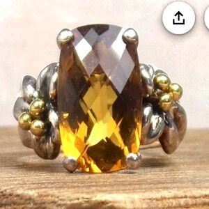 Ann King Sterling and 18K Gold Faceted Smokey Quartz Ring